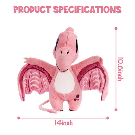 TCBunny pink dinosaur plush with embroidered eyes for safety