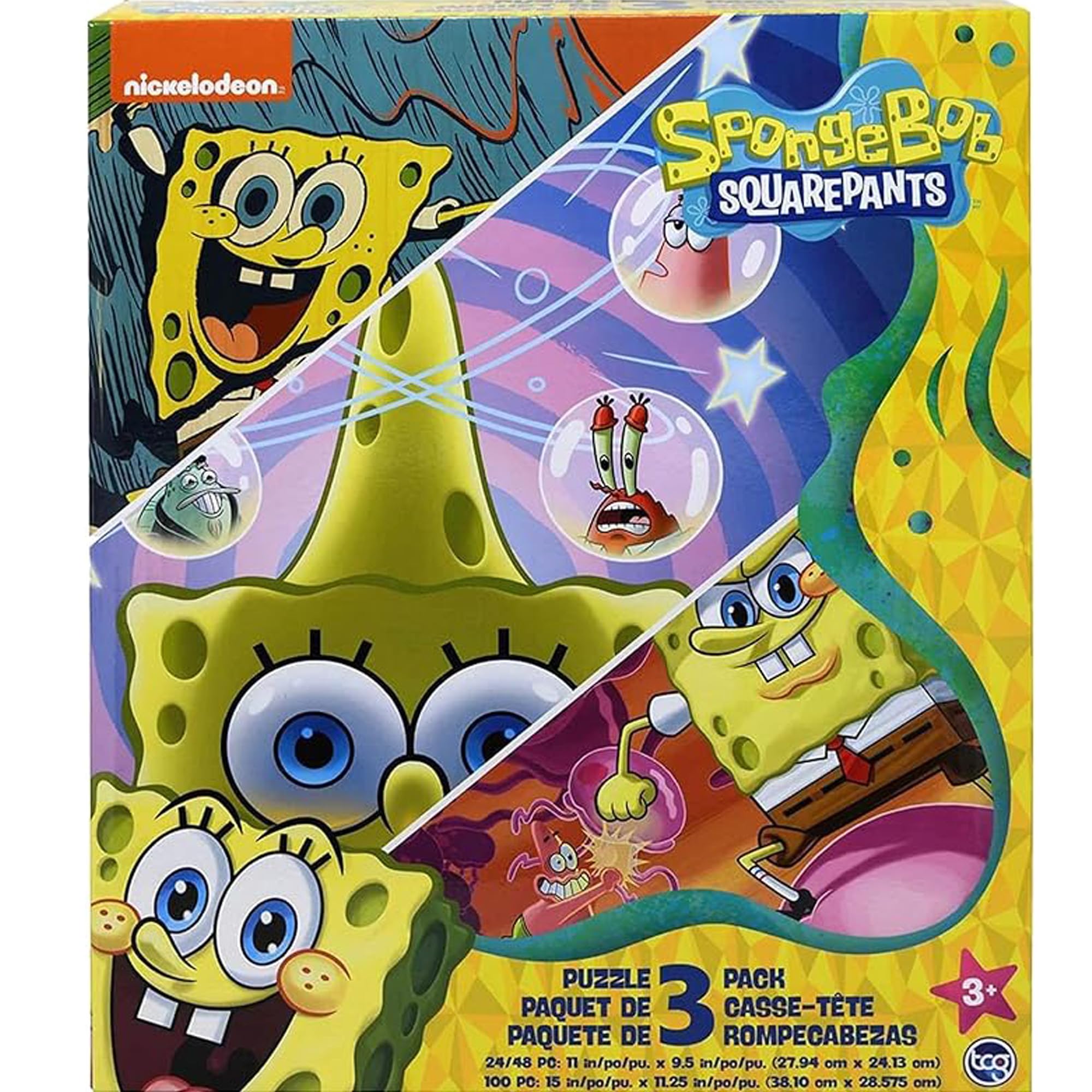 Colorful SpongeBob puzzle pieces fit together for engaging play sessions