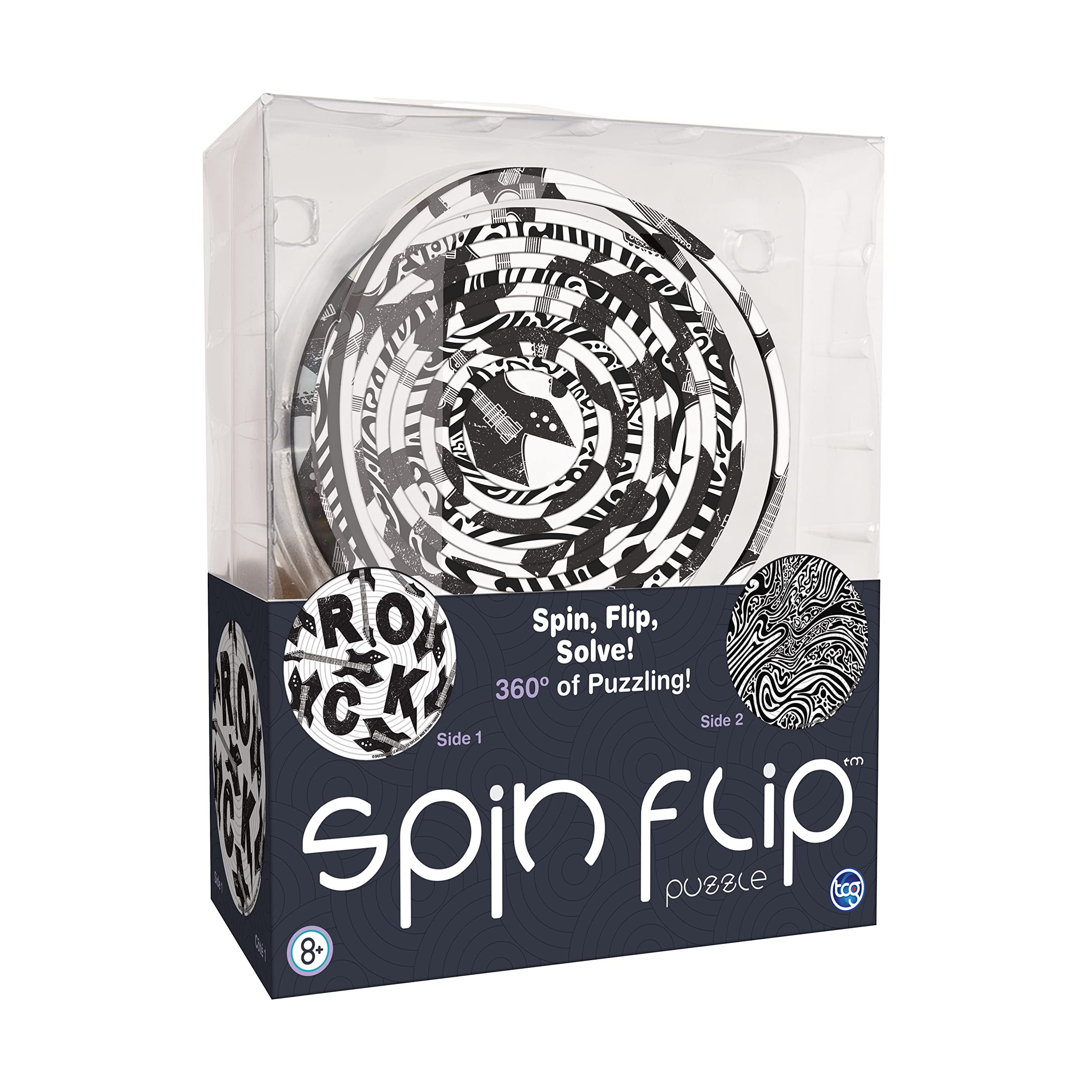 TCG Toys Spin Flip Puzzle hypnotic side view showing dual imagery for extended engagement