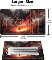 Close-up of vibrant, detailed printing on the TCGMAT Dragon Roar-Deck playmat.