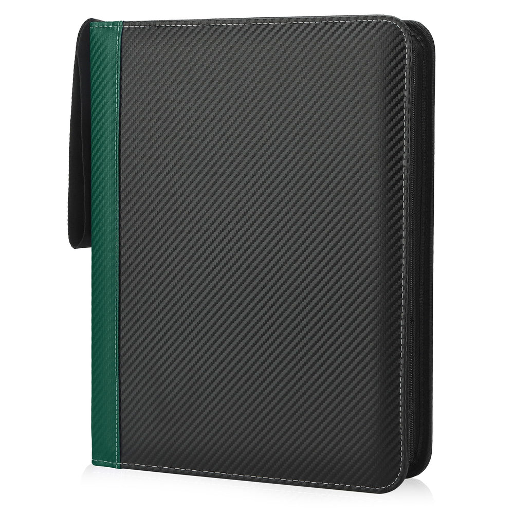 TCGUARD 9-pocket binder with green cover keeps cards neatly organized on the go.