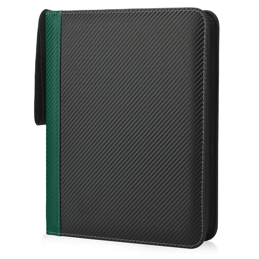TCGUARD 9-pocket binder with green cover keeps cards neatly organized on the go.