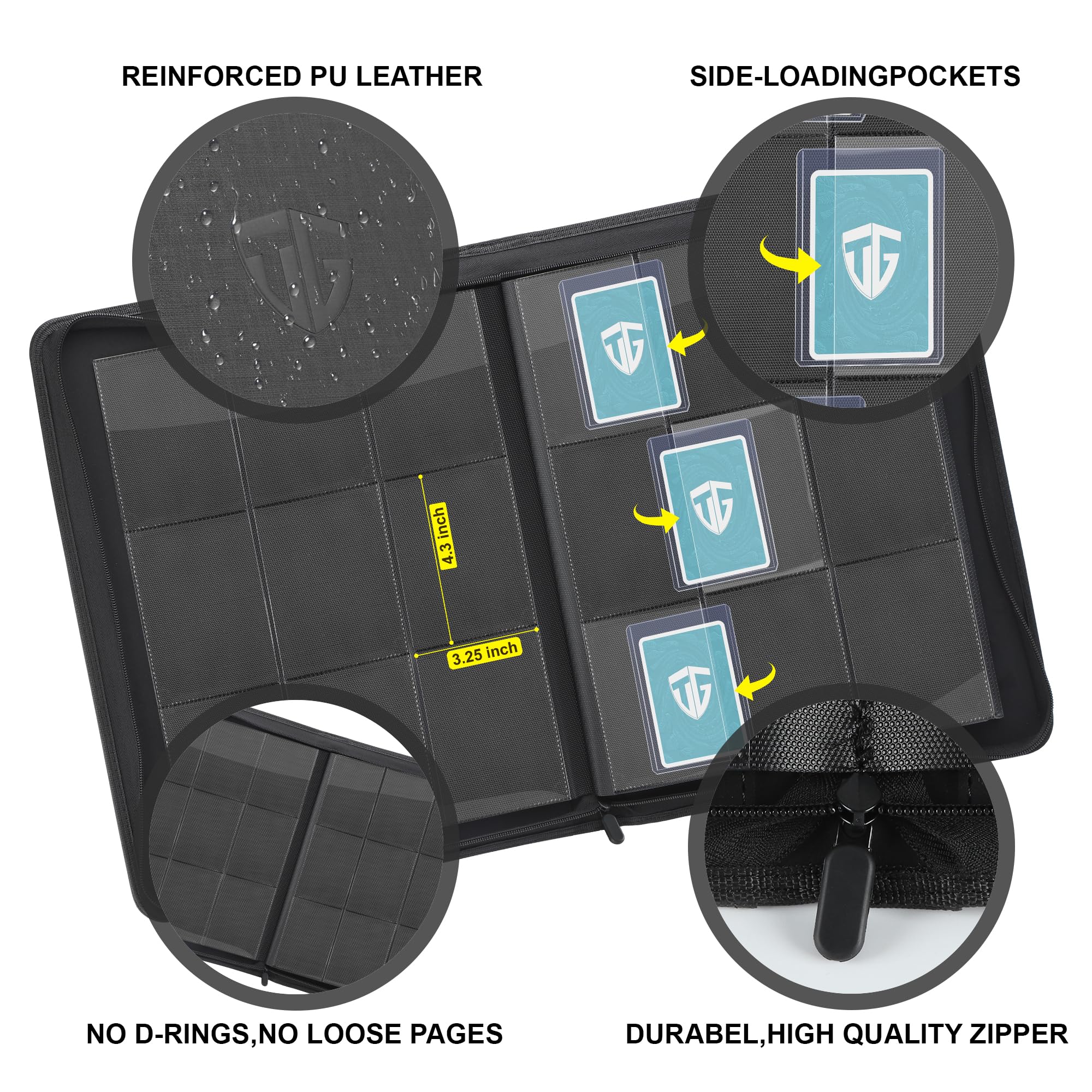 TCGUARD nine-pocket pages hold sleeved cards securely.