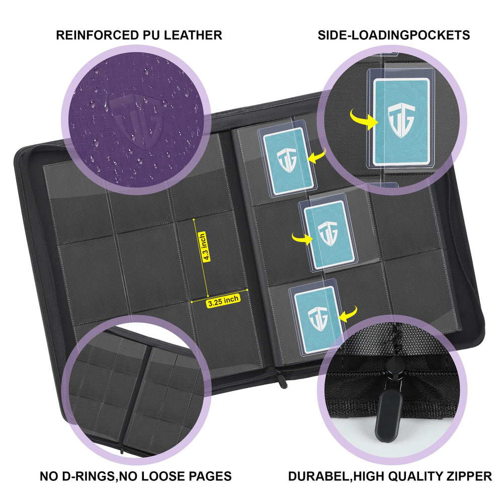 TCGUARD Toploader Binder designed for 3x4 toploaders ensures snug sleeve fit