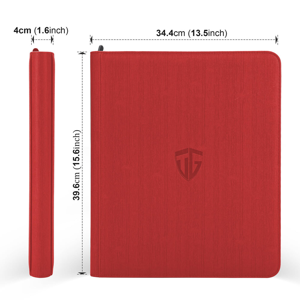 TCGUARD binder red with zip closure keeps cards secure during transport.