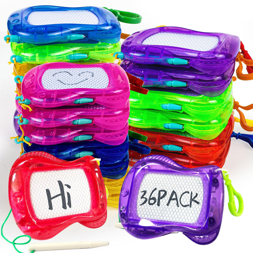 Tcvents 36-pack mini magnetic drawing boards with attached stylus, ideal for travel and screen-free doodling.