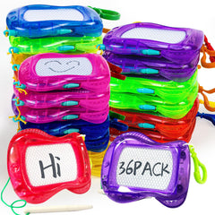 Tcvents 36-pack mini magnetic drawing boards with attached stylus, ideal for travel and screen-free doodling.