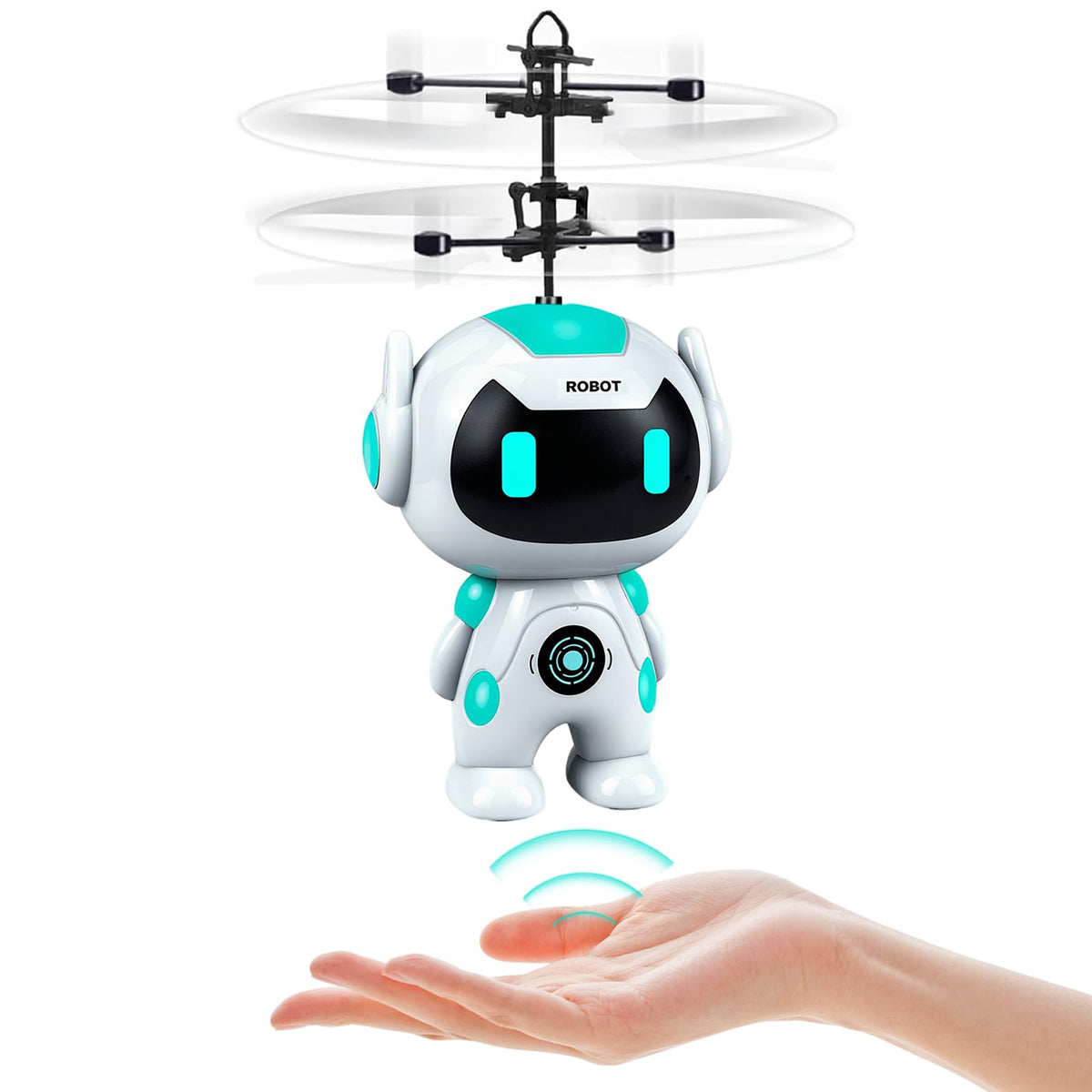 Tcvents flying robot hand-operated in action for safe indoor fun.