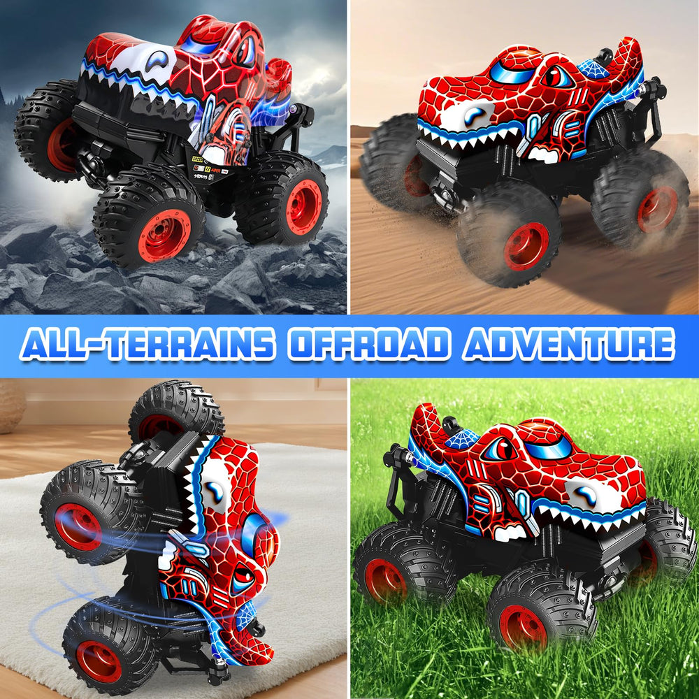 Tcvents off-road capability of the RC spider truck on grass and gravel.