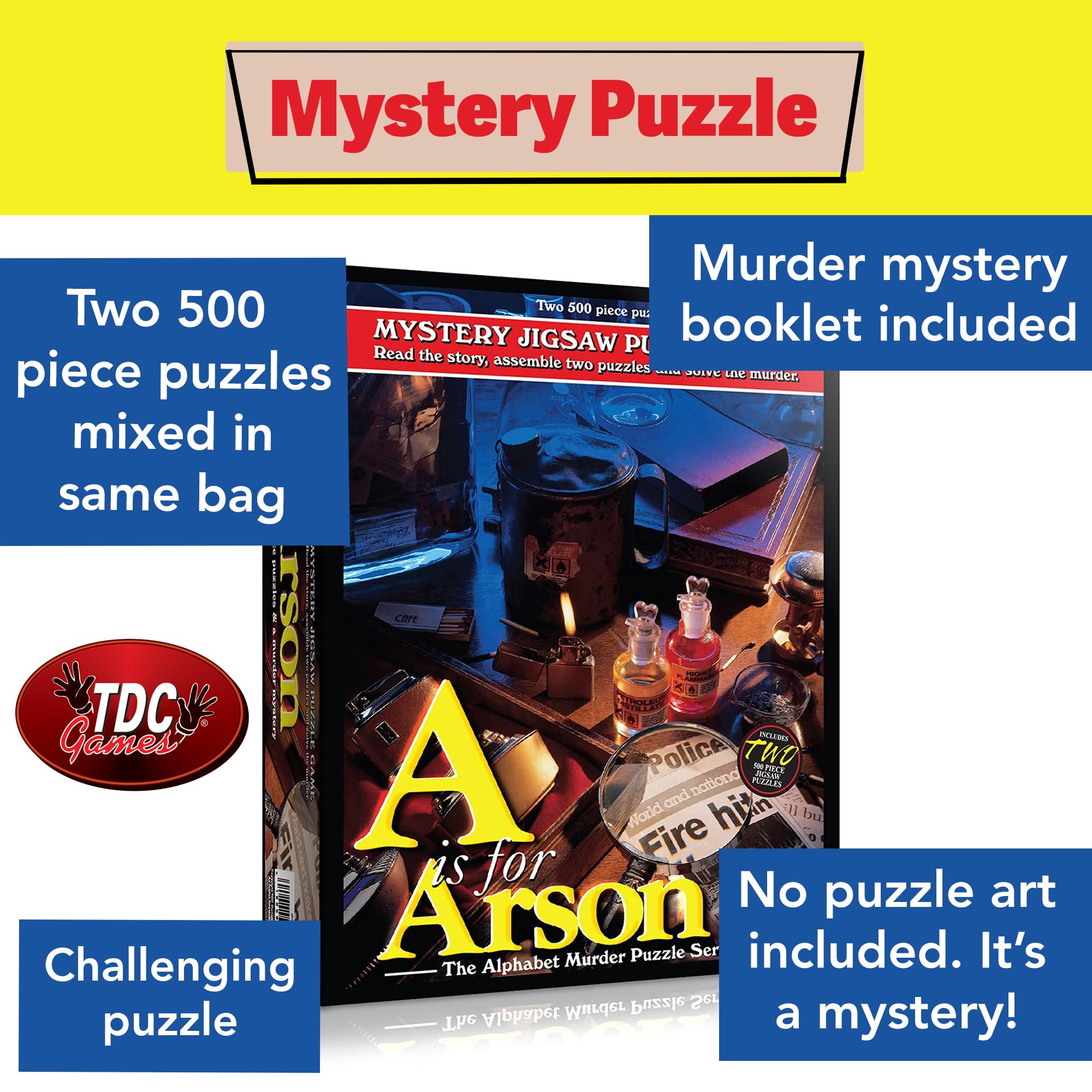 TDC Games Alphabet Mystery Puzzle open bag reveals two puzzles for a shared challenge.
