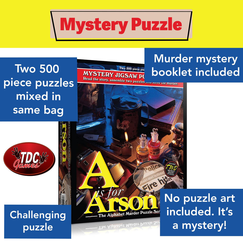 TDC Games Alphabet Mystery Puzzle open bag reveals two puzzles for a shared challenge.