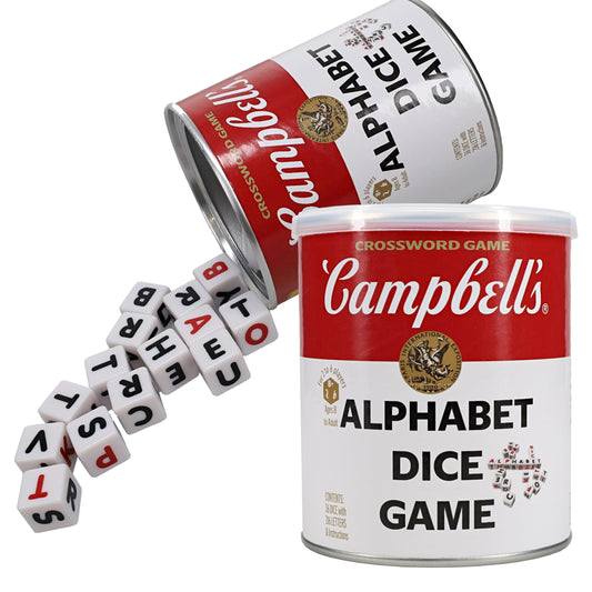 TDC Games Campbell's Alphabet Dice Game can storage shows compact portability for travel