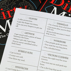 Dirty Minds playing cards spread for adults’ party fun.