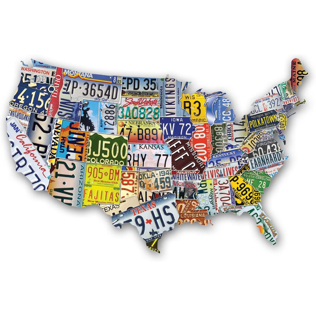 TDC Games USA-shaped puzzle with regional license plates for a vibrant game night.