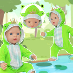TDDS9 green frog jumpsuit for 14-18 inch dolls, soft material and machine-washable
