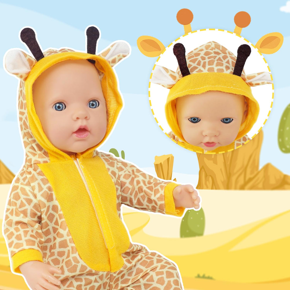 TDDS9 yellow duck jumpsuit for 14-18 inch dolls, bright pattern promotes storytelling