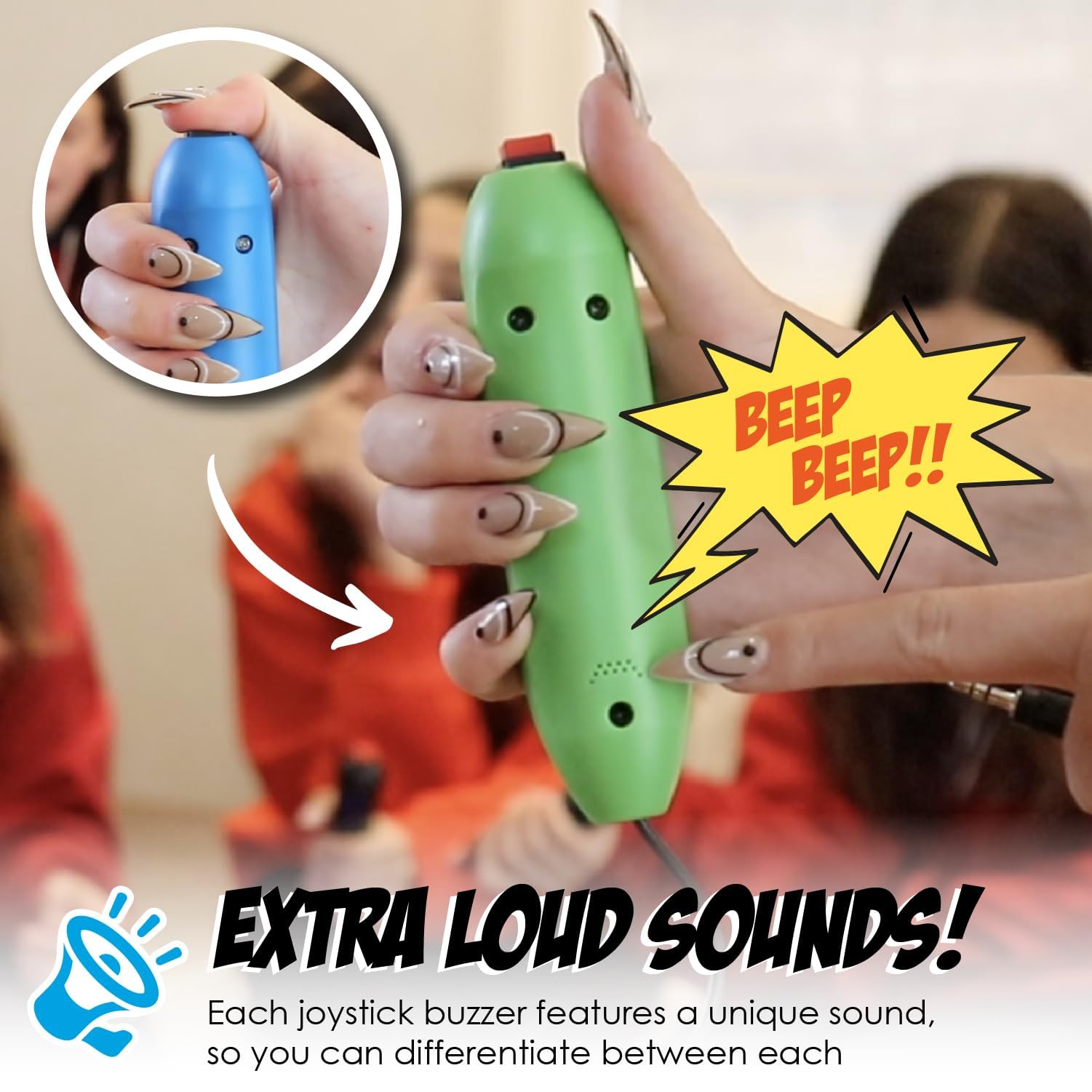 Teacher's Choice eight joystick buzzers arranged for easy hands-on play