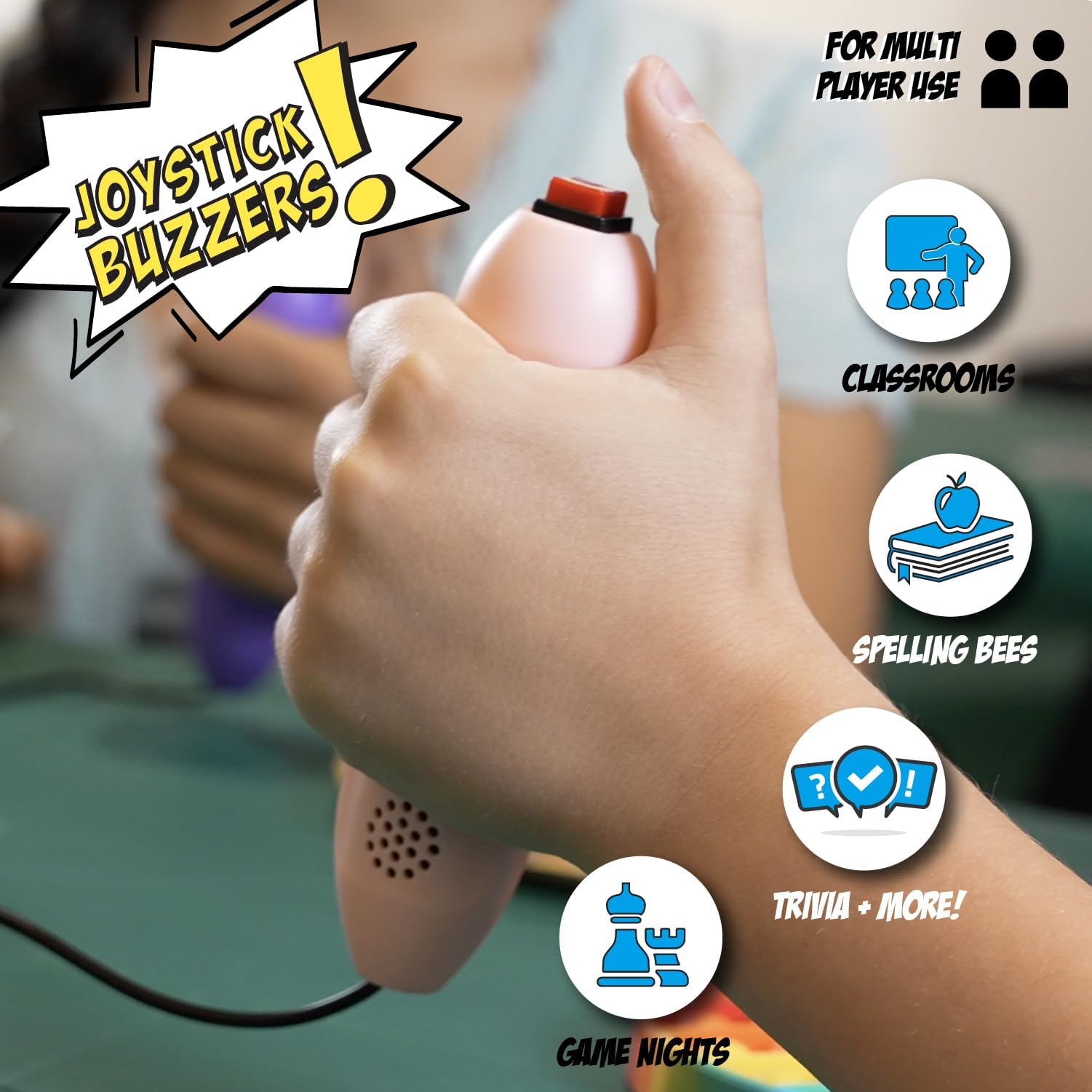 Teacher's Choice stickers included to label buzzers for quick team recognition