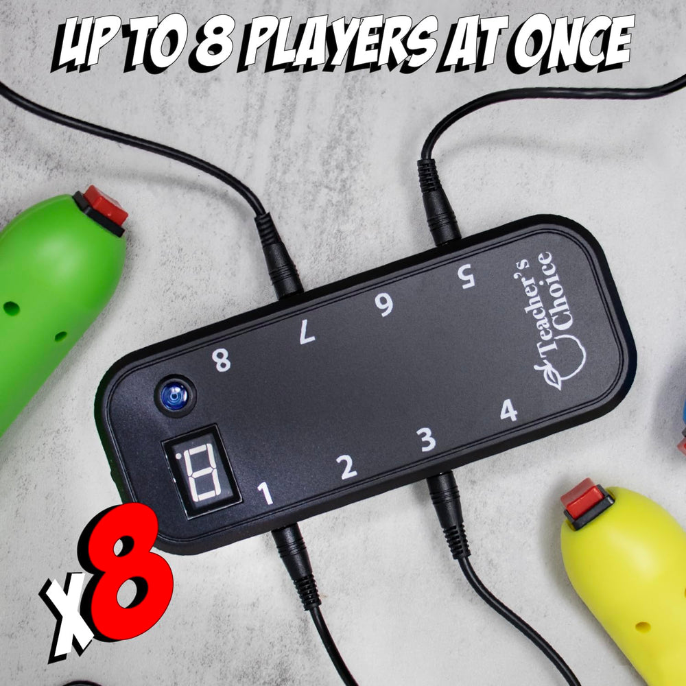 Teacher's Choice buzzer setup ideal for Jeopardy and trivia style classroom rounds