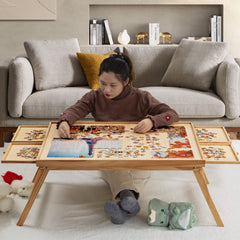 TEAKMAMA 1500-piece puzzle board offers sturdy workspace for relaxed puzzling sessions.
