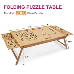 TEAKMAMA folding puzzle table with protective cover for easy storage
