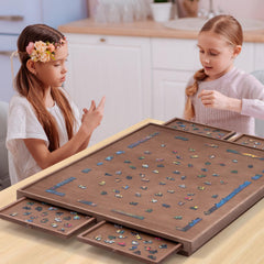 TEAKMAMA puzzle board folds for easy under-sofa storage.