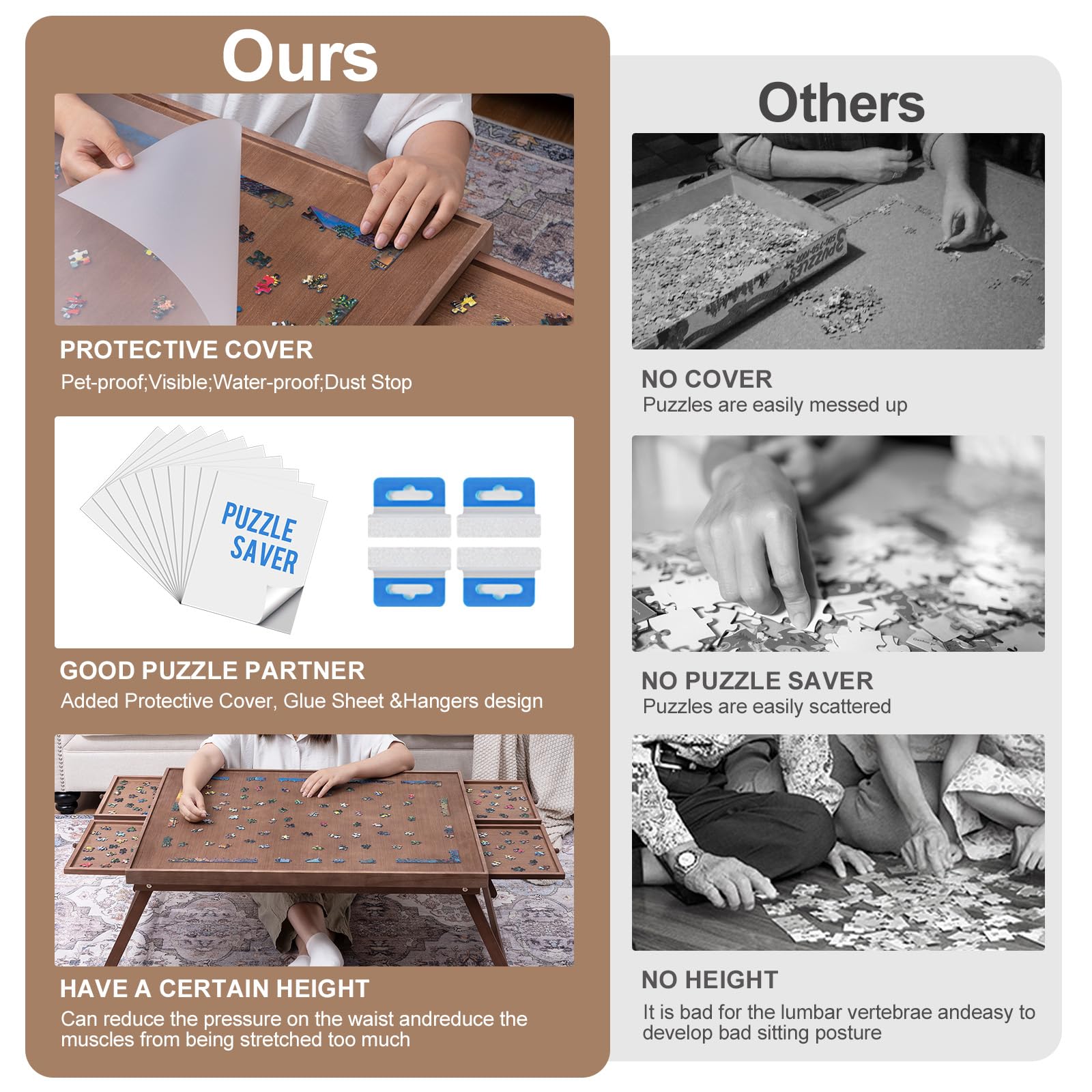 TEAKMAMA puzzle board large 26.3 x 34 inch workspace for puzzles.