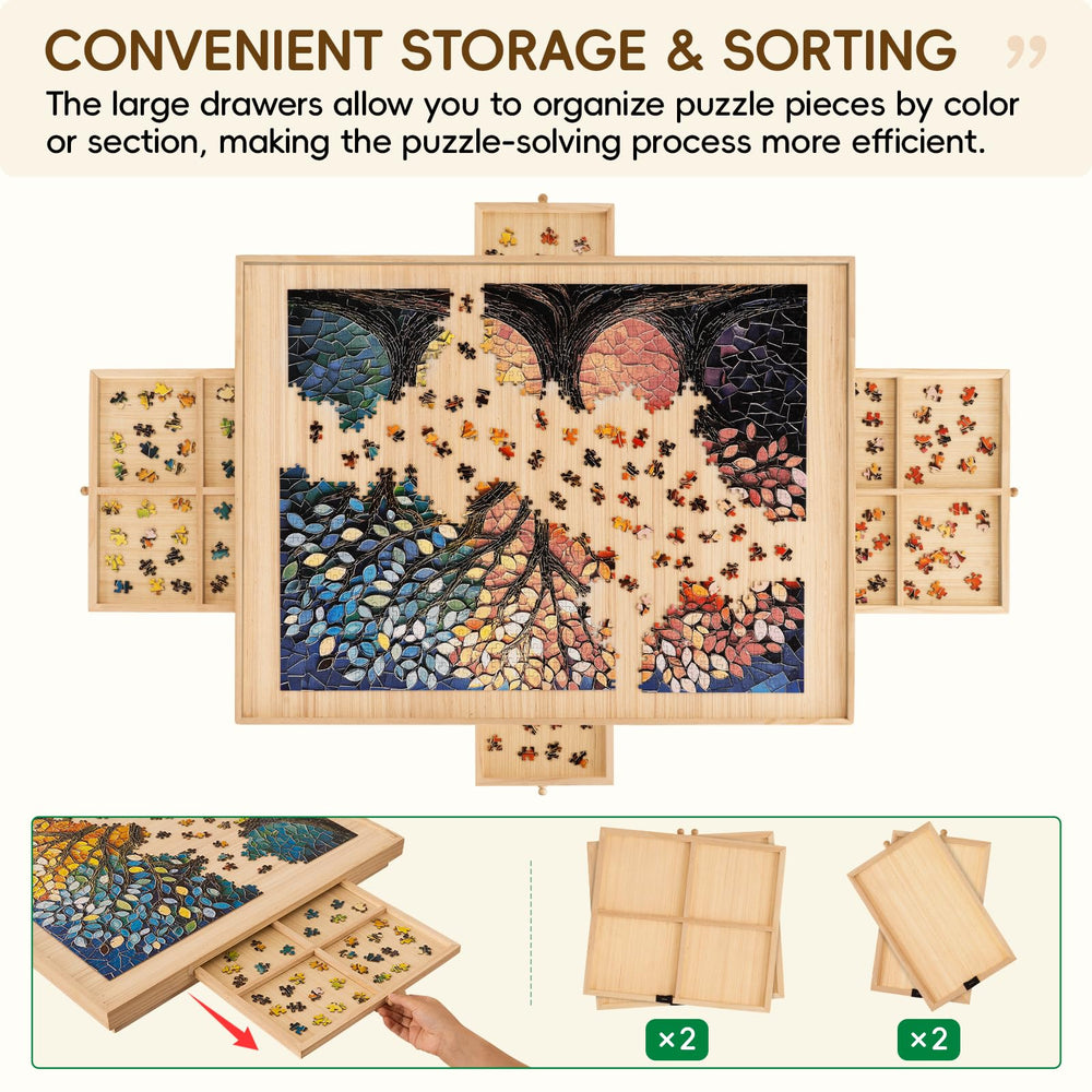 TEAKMAMA puzzle table seed guard drawers keep pieces secure during transport