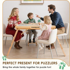 TEAKMAMA puzzle table can slide under furniture for easy storage when not in use