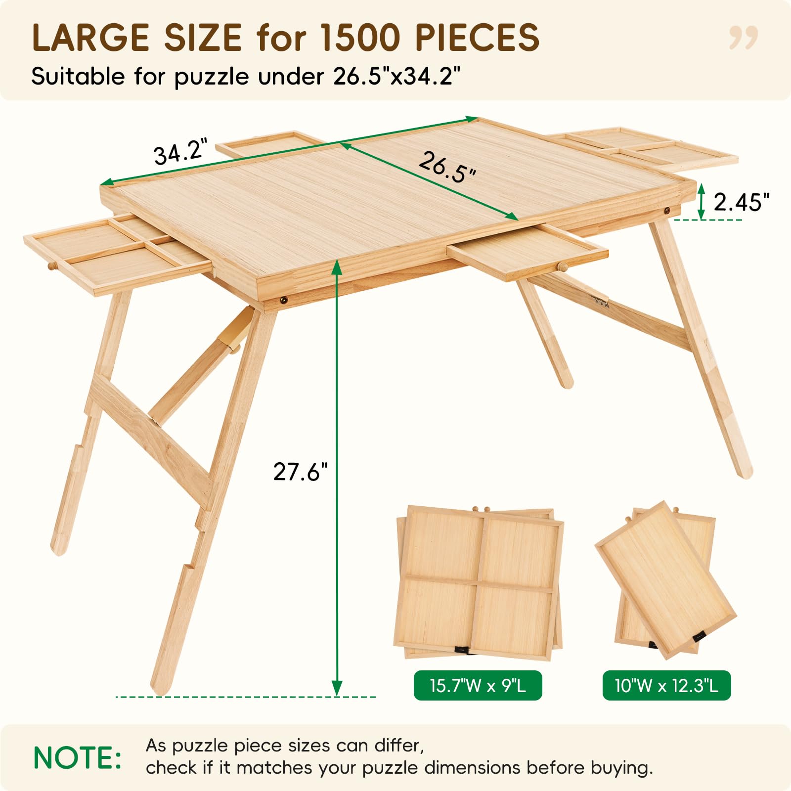 TEAKMAMA puzzle table work area 34.2 x 26.5 inches supports large puzzles