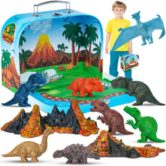 Team Power Dinosaurs carry case showing portable Jurassic play scene for on-the-go fun