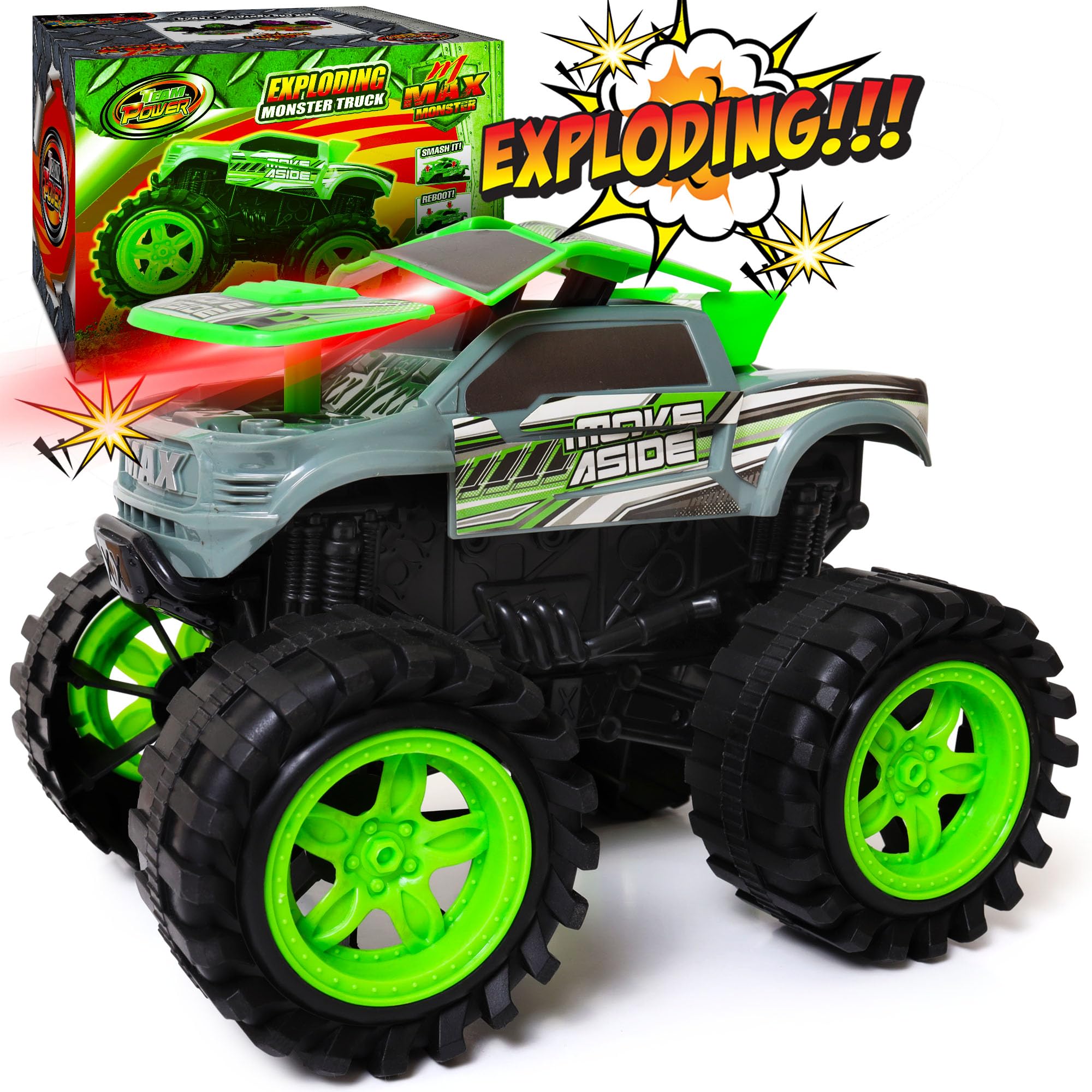 Team Power exploding monster truck action with dramatic crash visuals for immersive play.