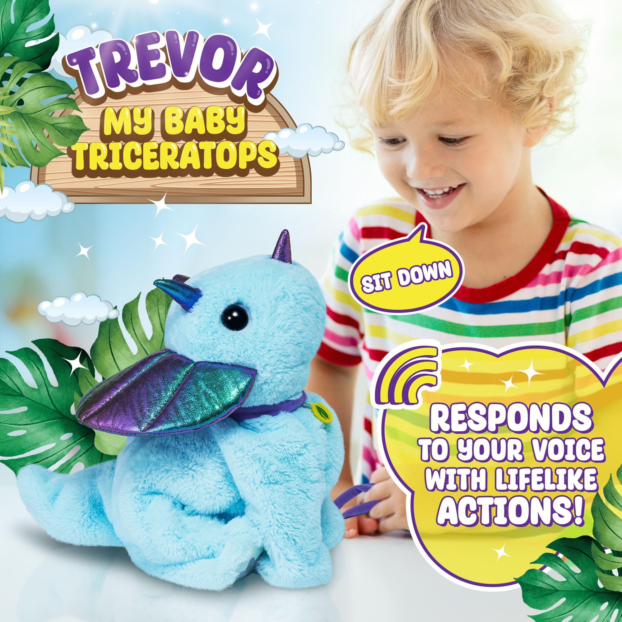 Team Power Trevor walks with leash or responsive cue for adventurous pretend outings.
