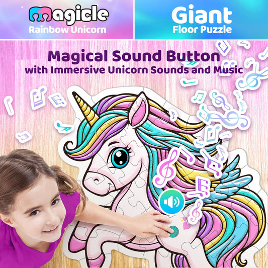 Team Power Music and Sound Unicorn Floor Puzzle with button sound enhances imaginative play.