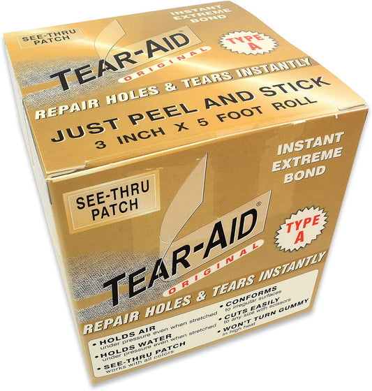 TEAR-AID fabric repair roll patches fabrics quickly and durably.