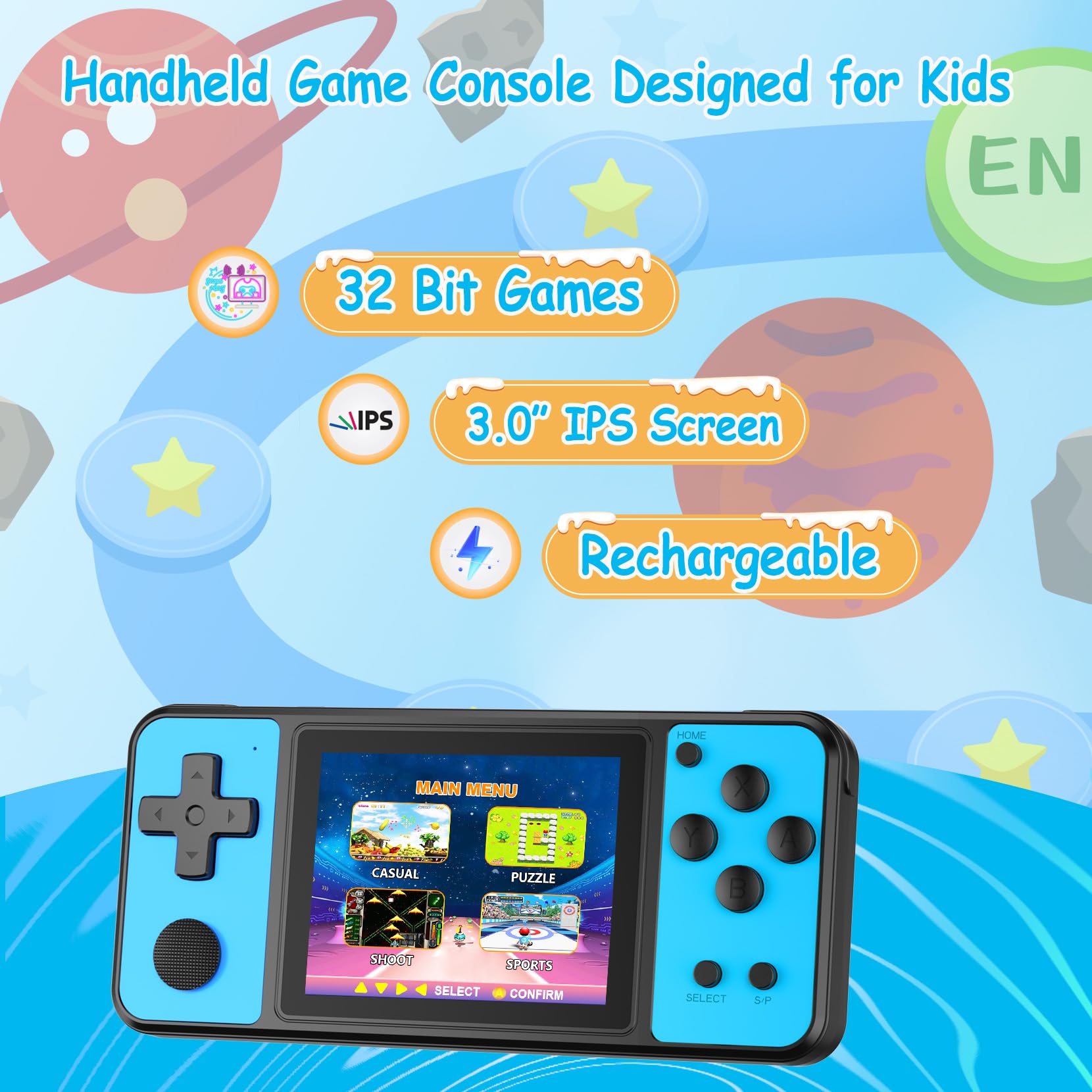 TEBIYOU 3.0-inch IPS display delivers bright, clear visuals for engaging play