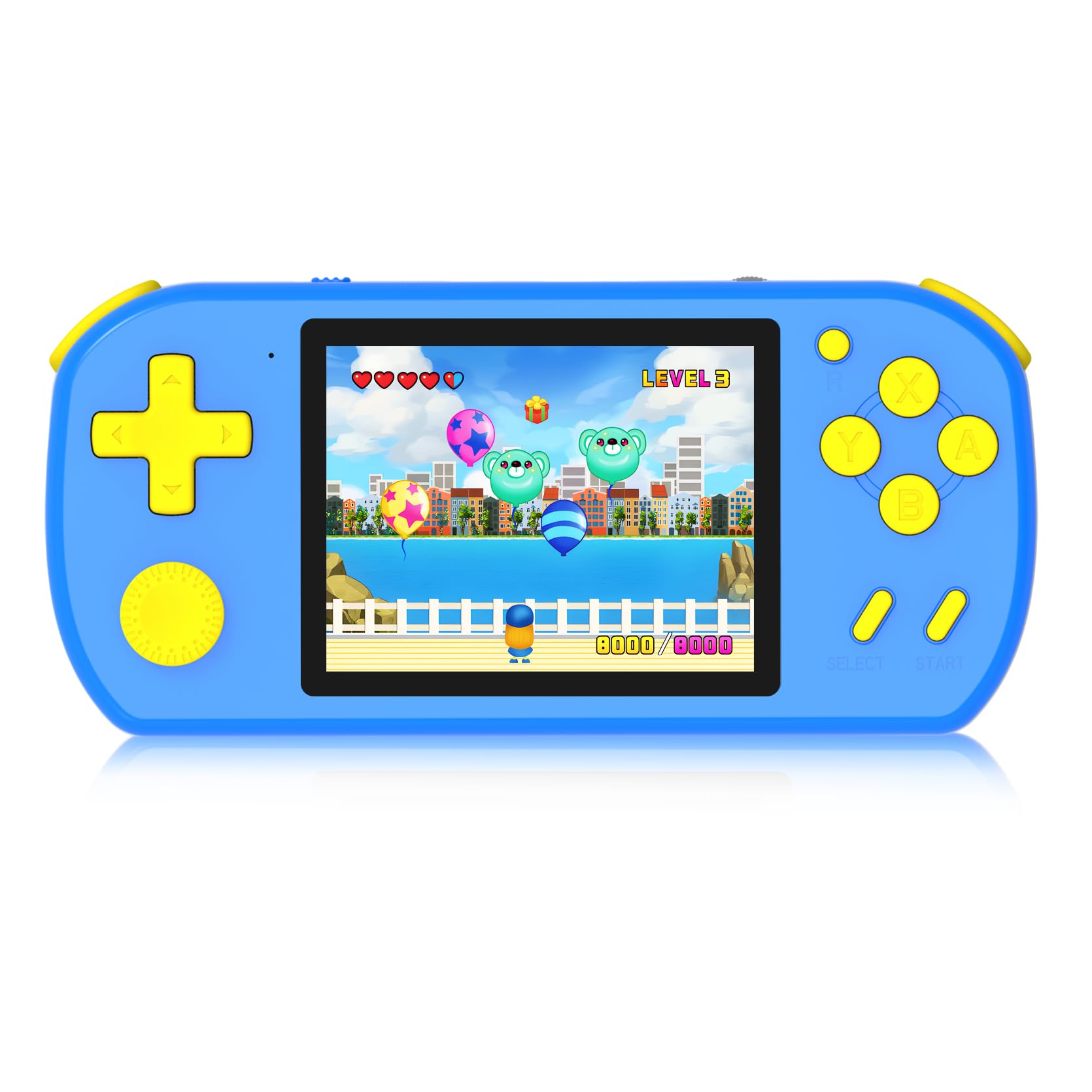 TEBIYOU handheld games with ergonomic blue design for comfy play.
