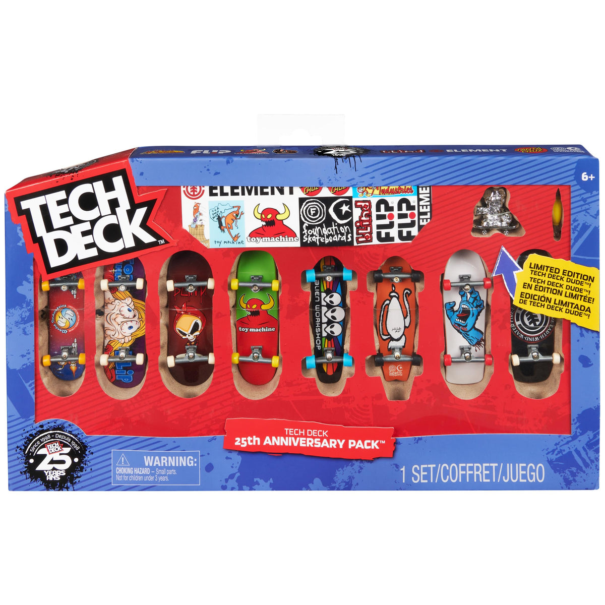 Tech Deck 25th Anniversary 8-pack assembled boards with authentic branding.