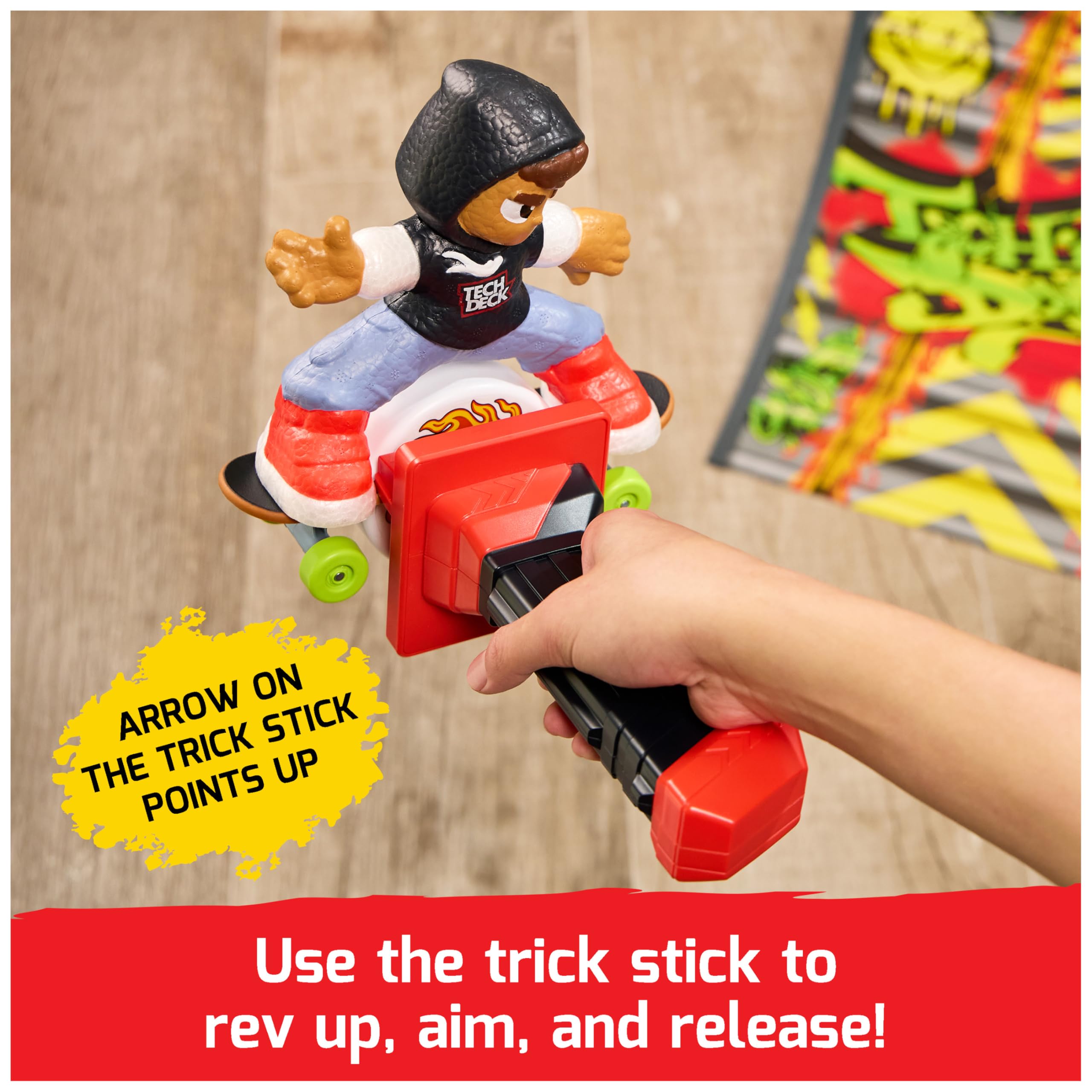 Tech Deck trick stick detail that revs the wheels for powerful launches and fast runs
