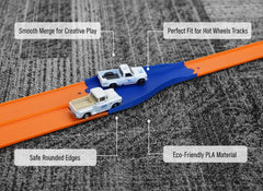 TechConnext blue Track Add-On piece close-up shows durable PLA construction
