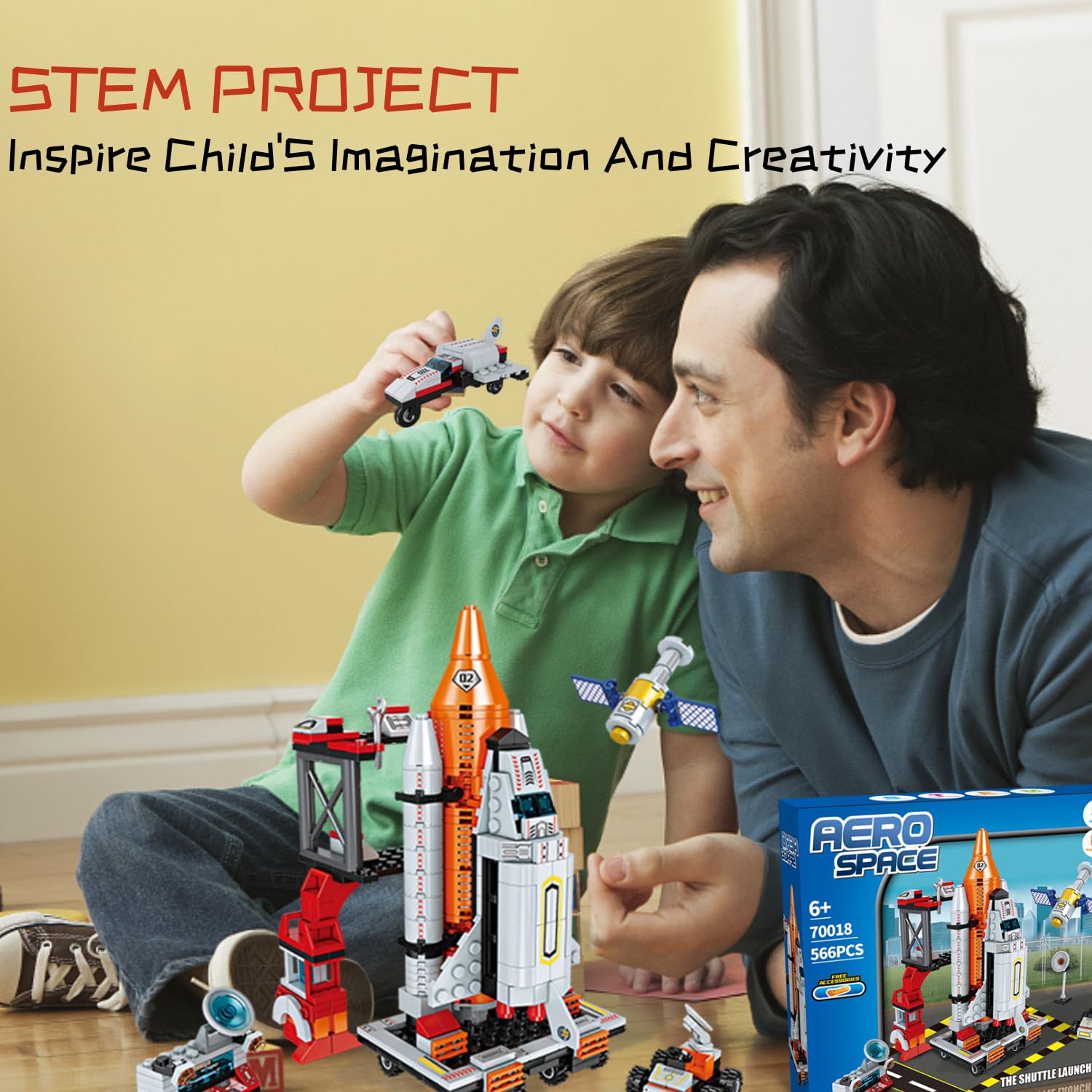 Tecnobicho Space Rocket kit completed model on display showcases a vibrant, educational project