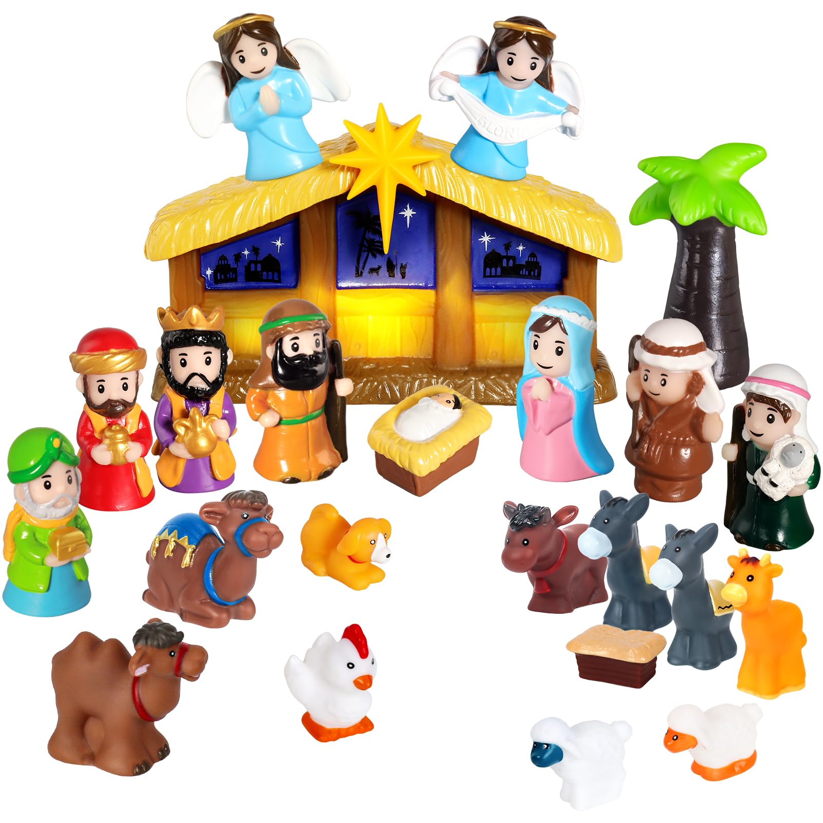 TechTail Nativity Set with Lights: illuminated stable for magical holiday play