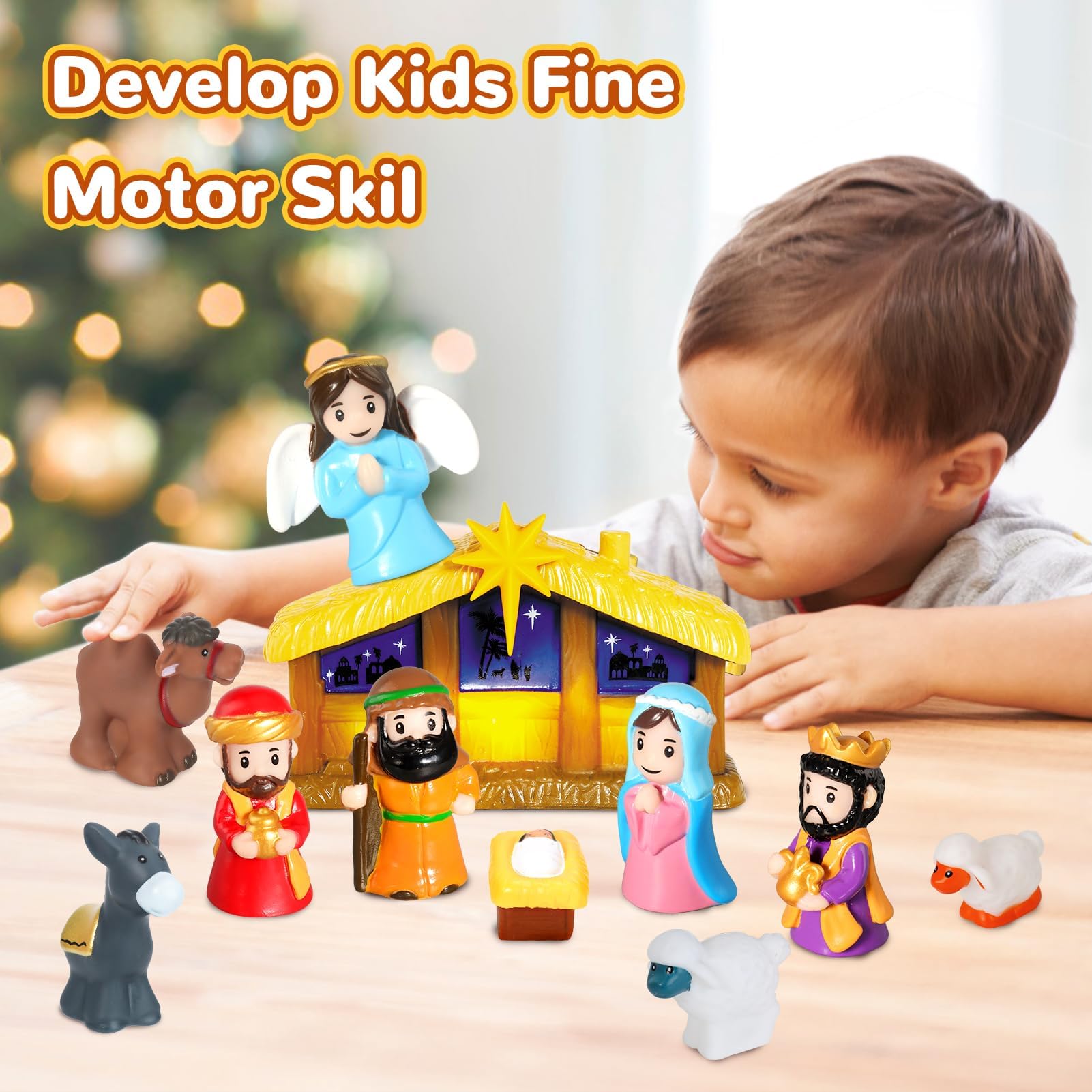 TECHTAIL Shepherds with animals complete the nativity scene for kids.