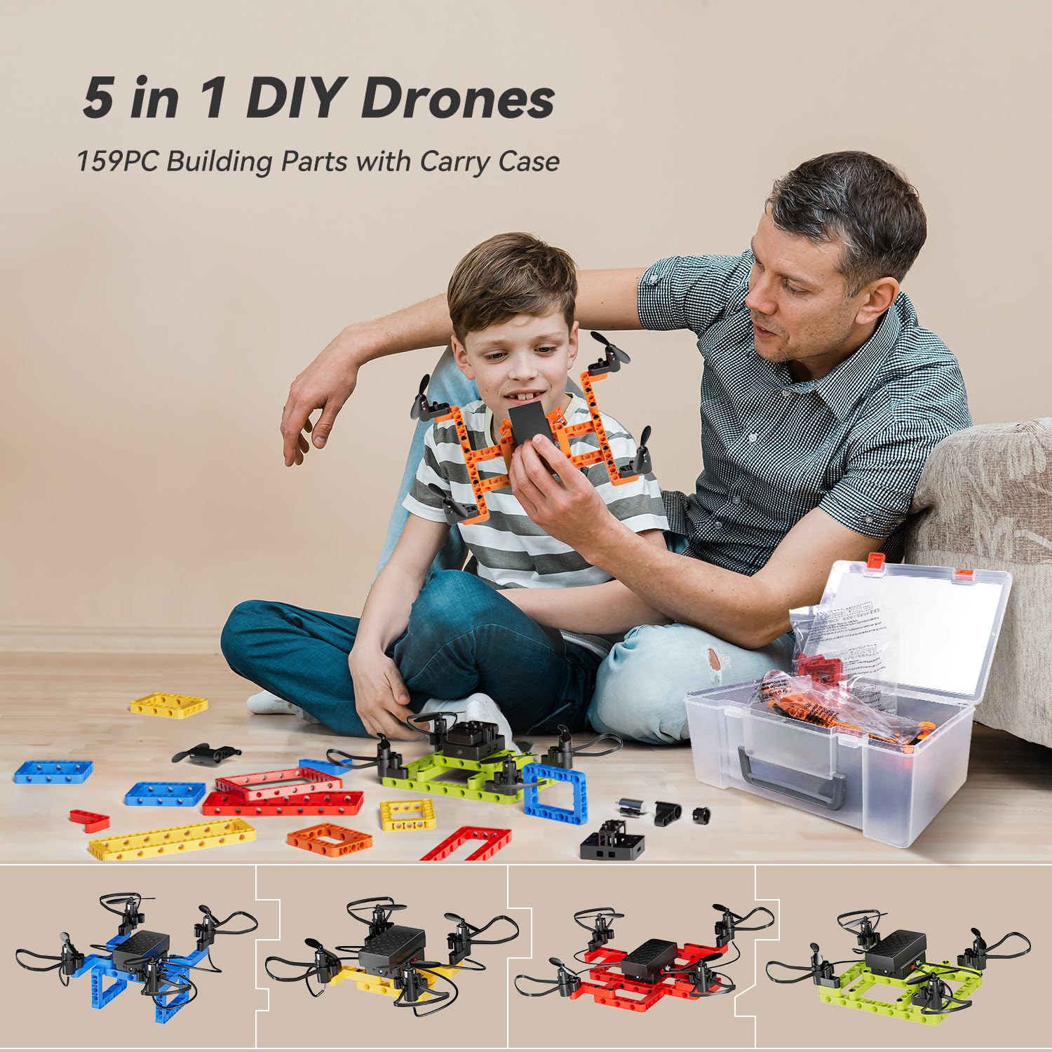 TECHVIO drone kit pieces laid out for easy building.