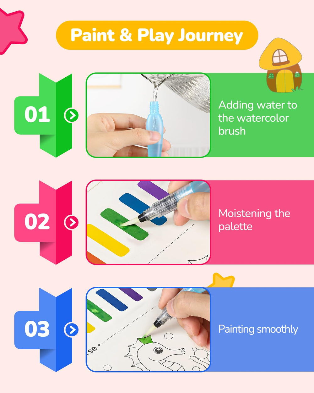 TECJOE six-brushes set supports steady grip and precise brushwork for kids.