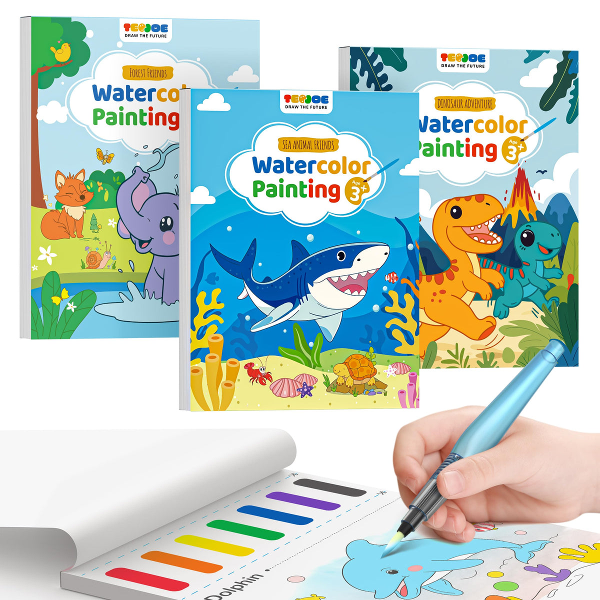 TECJOE dinosaurs watercolor book—dinosaurs come alive with mess-free watercolor fun