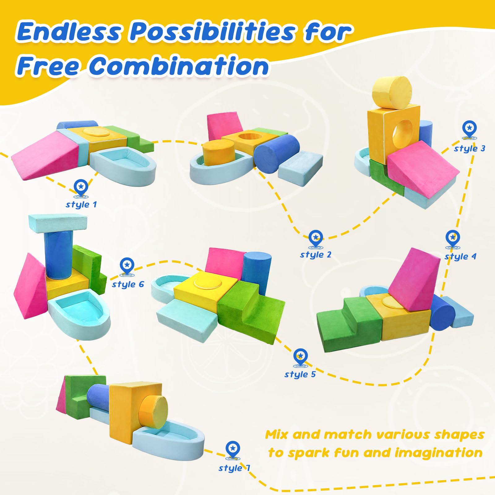 Teckid toddler blocks demonstrate flexible configurations for active play.