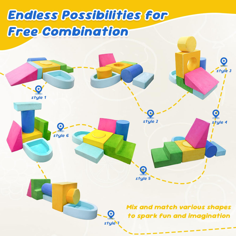 Teckid toddler blocks demonstrate flexible configurations for active play.
