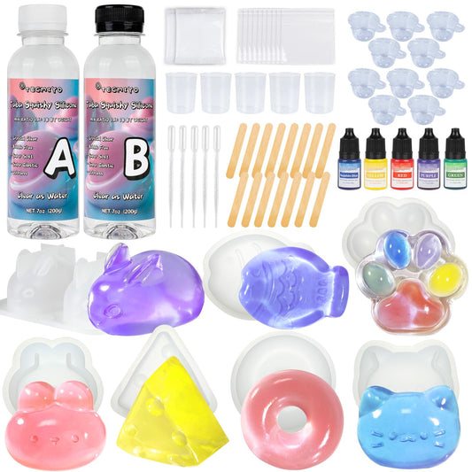 TECMIYO Taba DIY kit contents with seven molds for creative squishy crafts