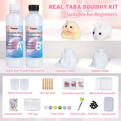 TECMIYO Taba Kit mixing action demonstrates 1:1 silicone blending for smooth, bubble-free squishies.